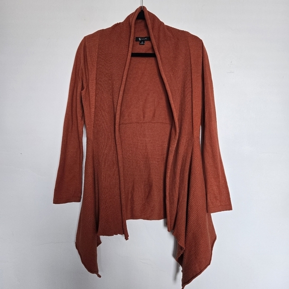 Sisters Sweaters - Sisters Rust Open Front Waterfall Cardigan